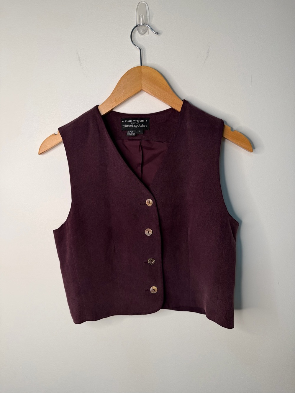Vintage Bloomingdale’s 100% Silk Burgundy Maroon Button Front Vest Women’s 6